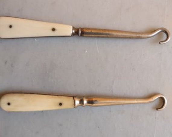 Antique Bone Handle Button Hooks, Victorian Acces… - image 1