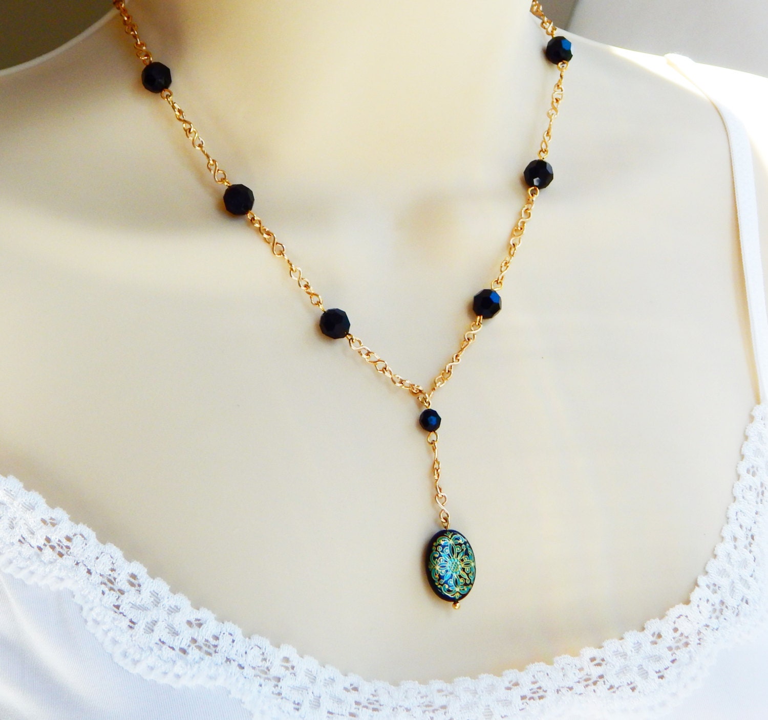 Y Necklace Gold/Unique Necklace Pendants/Black Necklace