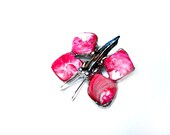 Butterfly Brooch Pendant 2 in 1 red mother of pearl metalwork butterfly opalescent unique retro tiffany technique gift FREE SHIPPING