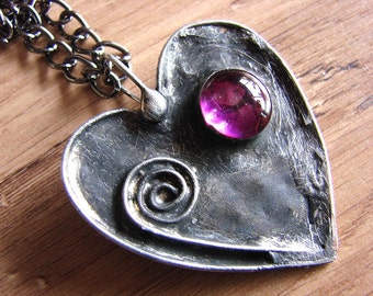 Hart pendant , Purple violet heart , glass-metal pendant , love , glass ball , unique , retro ,  technique , ideal gift for a woman