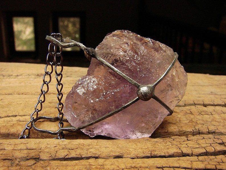 Raw Druzy huge Amethyst necklace Ice Crystal pendant Quartz huge rustic retro talisman energetic stone by GepArtJewellery.FREE SHIPPING!