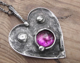 Purple violet heart , luminous glass-metal pendant , love ,stained glass ball , unique , retro ,  technique , gift  for a woman , necklace