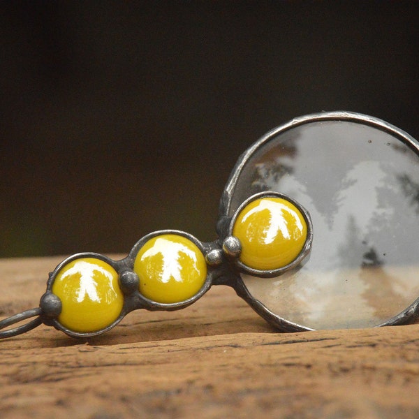 Loupe pendant Magnifier Glass pendant yellow glass stained glass loupe necklace ,magnifying necklace ,magnifier necklace , magnifier jewelry