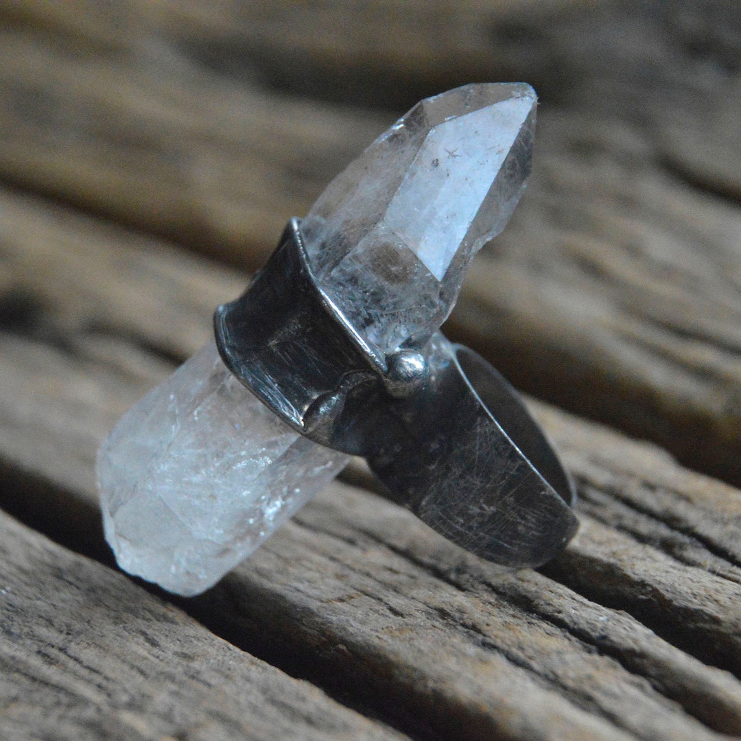 Quartz Point Ring Crystal Point Ring Raw Lemurian Quartz Ring Crystal Ring Raw Crystal ...