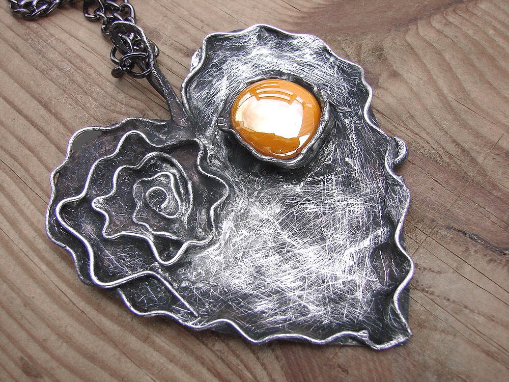 Heart Pendant Heart Necklace Orange Glass Orange Heart