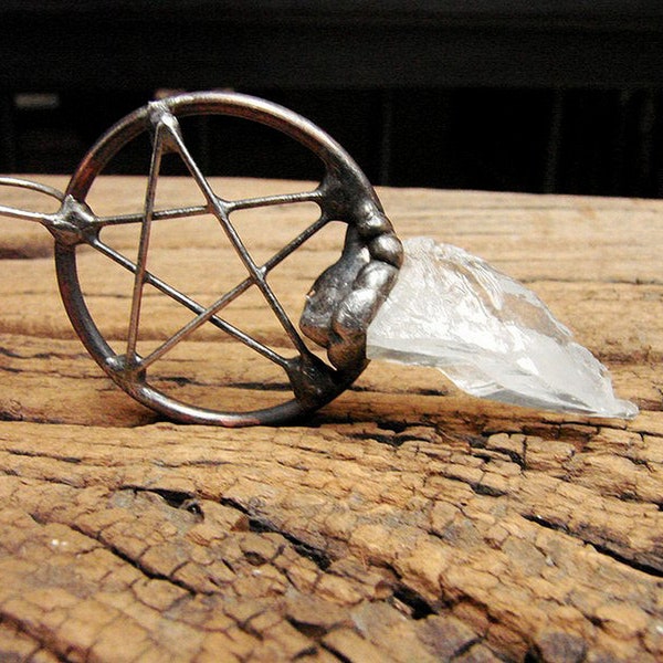 Crystal Point Raw Pentagram Pendant Pentagram Amulet Talisman Quartz Crystal Necklace Jewelry Gypsy Necklace Boho Necklace Lemurian Quartz