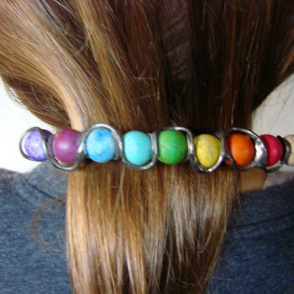 Howlite multicolore Vente Boucle pince à cheveux rétro vintage gothique sorcière boucle épingle à cheveux boho clips uniques technique vitrail méthode boho