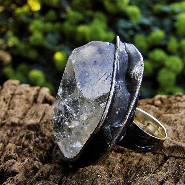 Clearest Druzy Quartz Raw Crystal Ring Raw Clear Brazilian Ice Crystal Geode Retro Vintage Oxidized To Old Silver Boho Gypsy GepArtJewellery