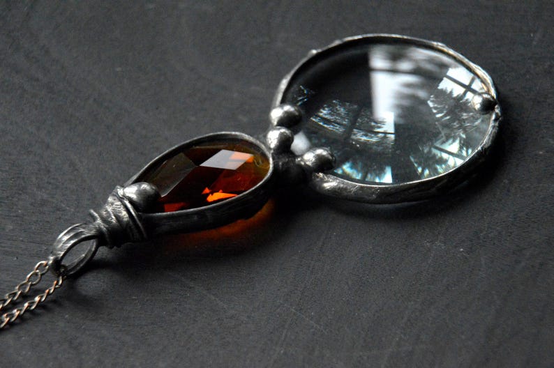 Dark Honey Faceted Crystal Magnifier Pendant Brown Glass Loupe Magnifyinggothic Wichy Stained