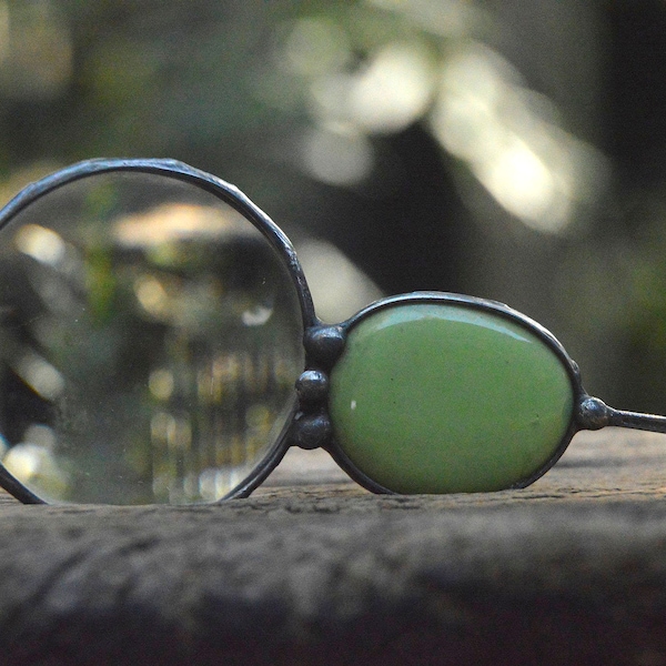 Light Green  loupe Glass pendant aquamarine glass loupe magnifying necklace magnifying necklace magnifier jewelry  old fashion Necklace