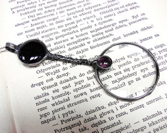 Loupe pendant Magnifier pendant black glass purple glass loupe necklace magnifying necklace stained glass magnifier gothic wichy necklace