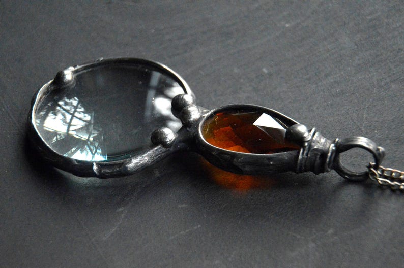 Dark Honey Faceted Crystal Magnifier Pendant Brown Glass Loupe Magnifyinggothic Wichy Stained