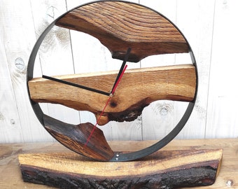 Loft clock ,Table clock ,standing clock ,waxed oak clock ,oak clock , office clock, living room clock, wooden metal clock , industrial clock