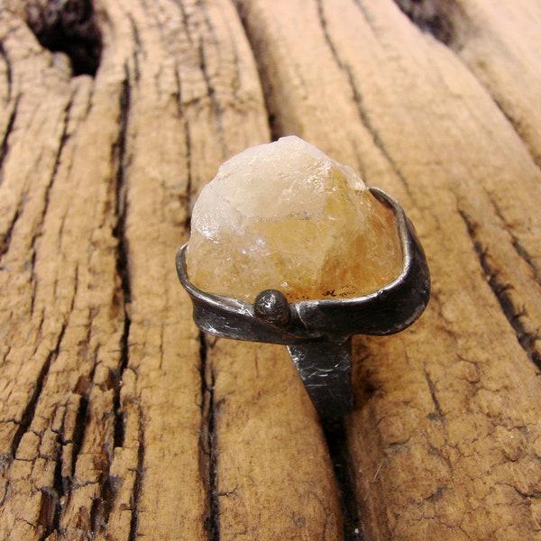 Raw Citrine Druzy Citrine Citrine Ring Ring sunny citrine  gothic witchy stained glass retro copper boho rustic gift old copper adjustable