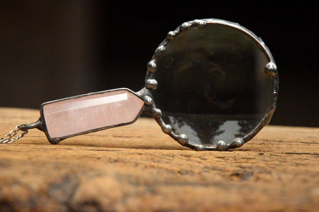 Pink Quartz Magnifier Loupe Rose Quartz Crystal Pendant Glass Loupe Magnifying Necklace