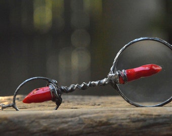 Loupe pendant , red coral   Magnifier Glass pendant stained glass loupe necklace magnifying necklace ,magnifier necklace , magnifier jewelry