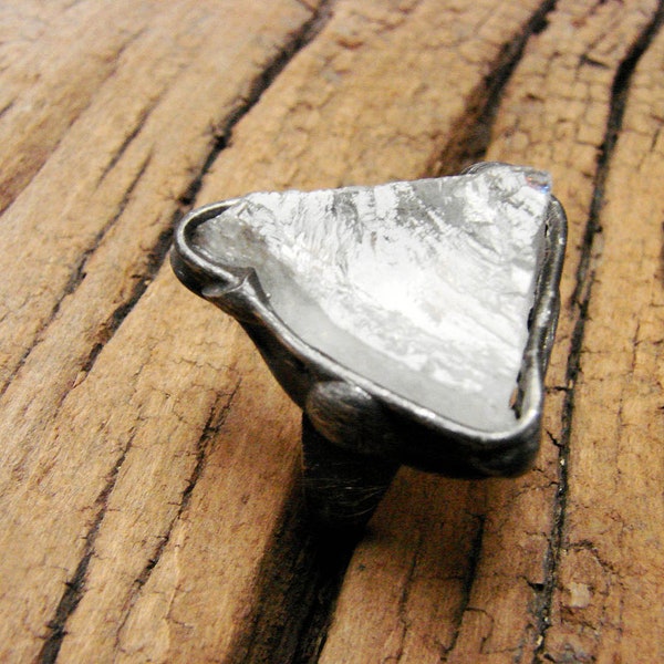 Raw Clearest Quartz  Crystal Ring Raw Clear Brazilian Ice Crystal Geode Retro Vintage Oxidized To Old Silver Boho Gypsy GepArtJewellery