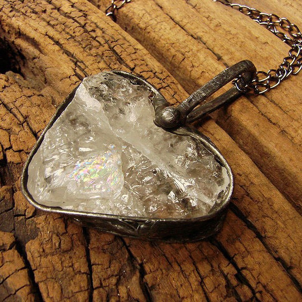 Druzy Raw Crystal Quartz Heart Necklace Jewelry Gypsy Jewelry Healing Crystal Heart Necklace Raw Quartz Pendant Boho  Lemurian Raw Quartz