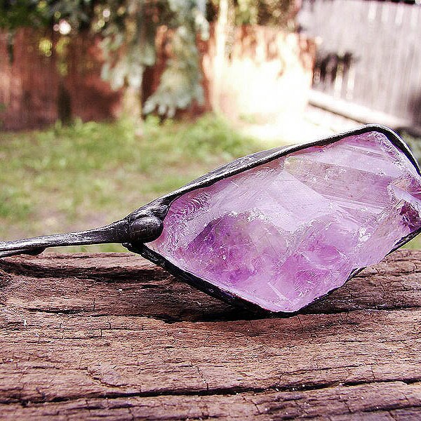 Druzy Amethyst Crystal Necklace Ice RawCrystal pendant Massive Quartz Purple Crystal Point Violet huge rustic retro talisman energetic