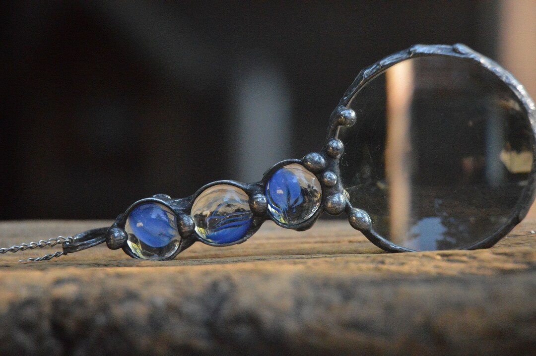 Blue Glass Magnifier Pendant Glass Ball Blue Loupe Magnifying Necklace