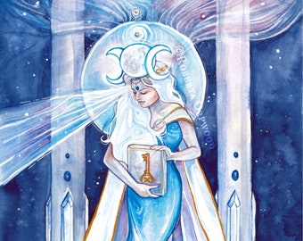 High Priestess Limited Edition A3 Art Print / featured in 'Crystal Power Tarot' by Jayne Wallace, Psychic Sisters
