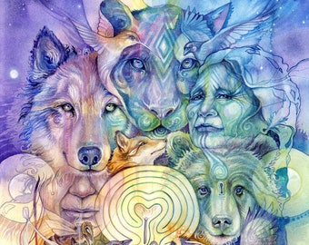 Shamanic Spirit Animal Art Print / Path of the Heart Medicine Art