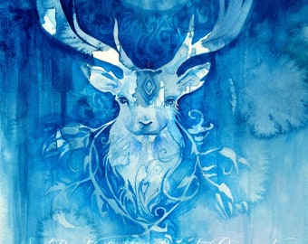 Stag Spirit Animal Artist Signed Fine Art Paper Print