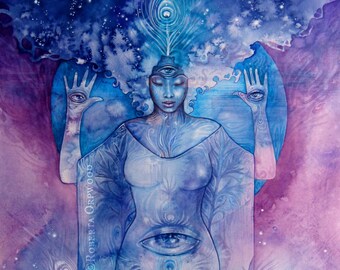 Third Eye Chakra Goddess Art / Original Watercolour Painting by Roberta Orpwood