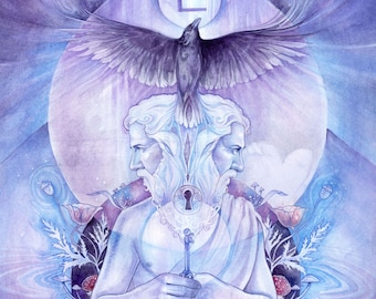 Divine Gatekeeper Tarot Art  / Knowledge / Tree of Life Oracle Spiritual Art Print