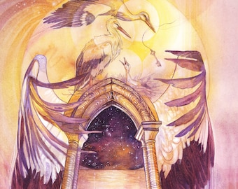 Shamanic Spirit Animal Art Print / Stork Spirit Bird / The Gatekeepers