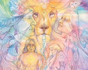 Spirit Guides Art Print – Lion, Shamanic Wall Art