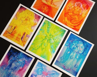 Rainbow Chakra Goddess Quality Fine Art Print Set of 7