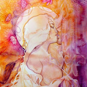 Lámina artística de amantes de las llamas gemelas – Unión sagrada – Arte mural de almas gemelas