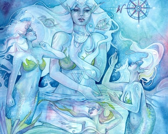 Water Mermaid Undines Art / Water Elementals / Tree of Life Oracle Spiritual Art Print