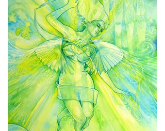 Herz-Chakra-Göttin-Kunst / Original-Aquarellgemälde von Roberta Orpwood