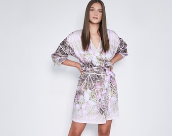 Jayda Wrap jurk in Bloom Print Organic Cotton Pink.