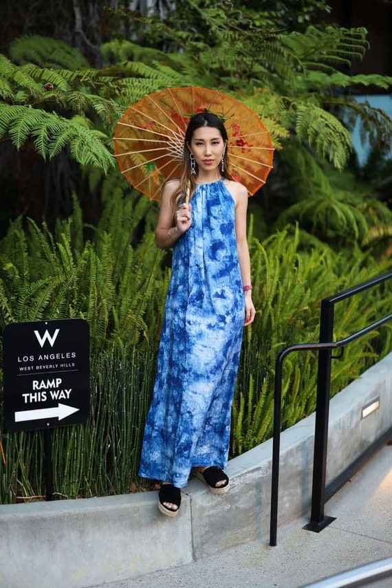 Tie dye Isla maxi dress in blue