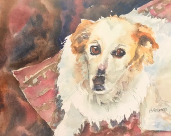 Australian shepherd watercolor painting art print custom pet portrait