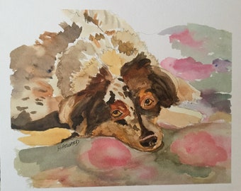 Australian Shepherd Watercolor painting print by H Howard Designs