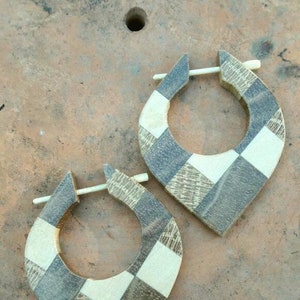 Hoop Wooden Earrings, Wooden post earrings 3 types of wood, Tribal earrings, Reclaimed Wood Earrings,