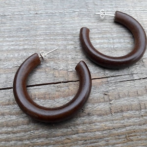 Hoop Earrings Silver Post Installed, Tribal earrings with Silver Posts, Reclaimed Wood Earrings, Wooden hoop earrings,Gift gor Her