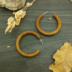 Mulberry Hoop Earrings Silver Post Installed, Tribal earrings with Silver Posts, Reclaimed Wood Earrings, Wooden hoop earrings,Gift gor Her