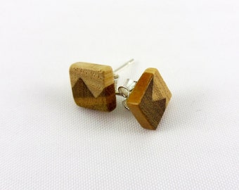 Stud Earrings / Mountain Studs / Wood Silver Earrings / Square Wooden Studs / Reclaimed Wood Earrings