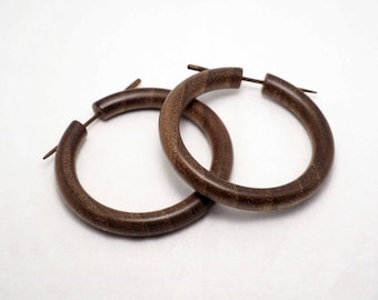 Natural Walnut Wood Hoop Earrings / Wooden Hoop Earrings / Tribal Wooden Earrings / Reclaimed Wood Earrings / Wooden hoops