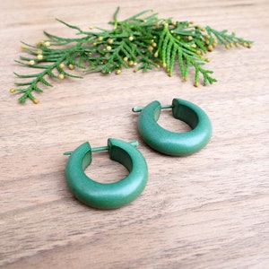 Small Green Wooden Hoop Earrings /  Earrings Wood & Silver/ Tribal Wooden Hoops / Minimalistic wooden hoops