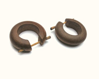 Small Wooden Hoop Earrings Post Earrings Wooden Hoops Small Wooden Hoops Wooden Earrings Wood & Silver Earrings