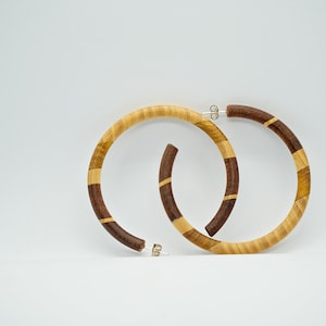 Ash, Mulberry and Mahogany Hoops /Wooden Earrings / Tribal earrings / Reclaimed Wood Earrings, Wooden hoop earrings with Silver posts