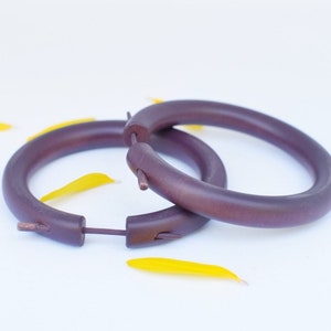 Purple Hoop Earrings / Tribal earrings / Reclaimed Wood Earrings / Wooden hoop earrings / Organic Earrings