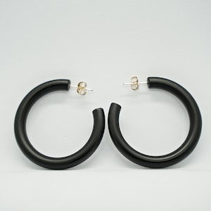 Black Wooden Hoop Earrings Silver Post Installed, Tribal Earrings Silver Posts, Reclaimed Wood Earrings, Wooden hoop earrings,Gift gor Her