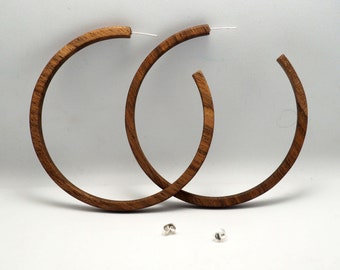 3 Inches Walnut Hoops /Walnut Earrings / Tribal earrings / Reclaimed Wood Earrings, Wooden hoop earrings with Silver posts